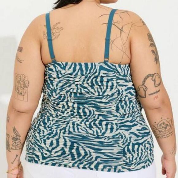 Torrid Women's Plus Size Mesh Cropped Shirred Cami Top, Zebra - Picture 4 of 5